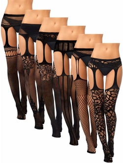 6 Pairs Women Suspender Pantyhose Stockings Valentine's Day Fishnet Tights Stretchy High Stockings for Dress up Favors