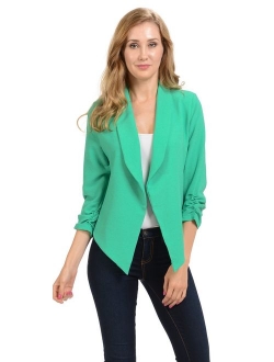 Auline Collection Womens 3/4 Sleeve Casual Work Lined Open Front Cardigan Blazer