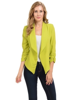 Auline Collection Womens 3/4 Sleeve Casual Work Lined Open Front Cardigan Blazer