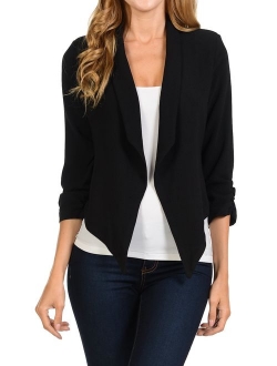 Auline Collection Womens 3/4 Sleeve Casual Work Lined Open Front Cardigan Blazer