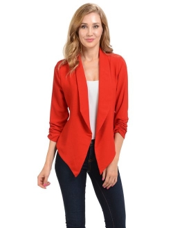 Auline Collection Womens 3/4 Sleeve Casual Work Lined Open Front Cardigan Blazer