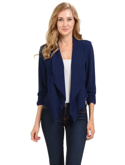 Auline Collection Womens 3/4 Sleeve Casual Work Lined Open Front Cardigan Blazer