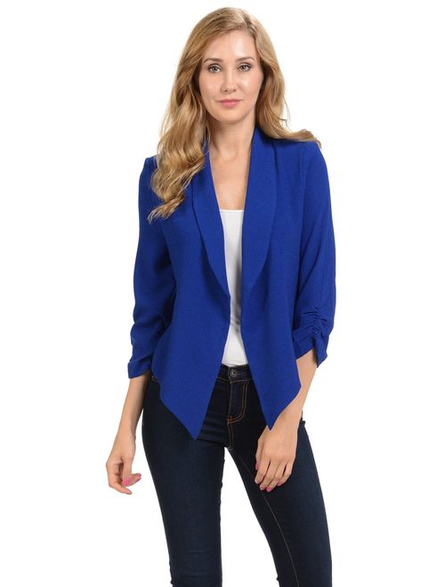 Auline Collection Womens 3/4 Sleeve Casual Work Lined Open Front Cardigan Blazer