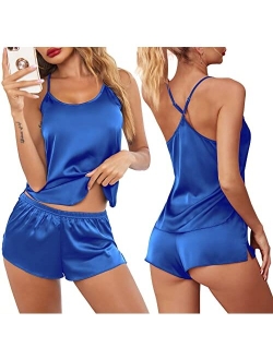 Pajamas Womens Sexy Lingerie Satin Sleepwear Cami Shorts Set Nightwear S-XXL