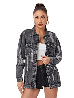 Women's Ripped Distressed Casual Long Sleeve Denim Jacket