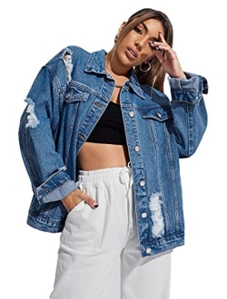 Women's Ripped Distressed Casual Long Sleeve Denim Jacket