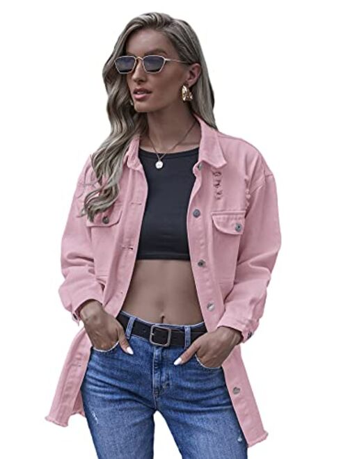 Floerns Women's Ripped Distressed Casual Long Sleeve Denim Jacket