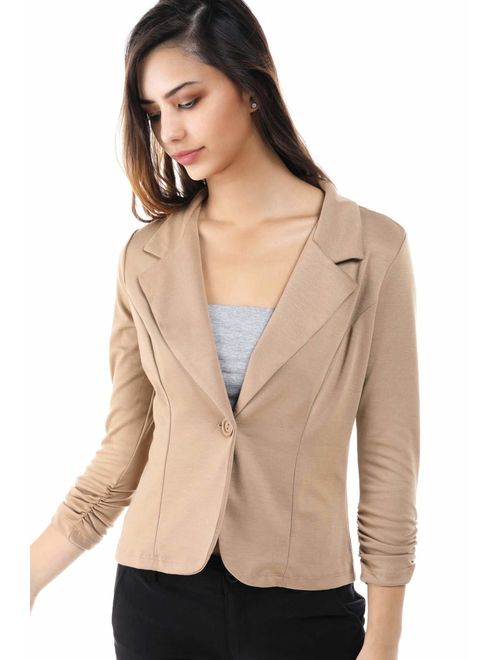 Women's Slim Fit One Button Office Knit Blazer Jacket,Made in USA Except for Striped Jacket (Small-3XL)