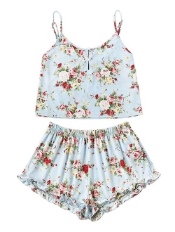 Women's Summer Floral Print Cami Top and Shorts Pajamas Set