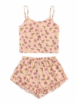 Women's Summer Floral Print Cami Top and Shorts Pajamas Set