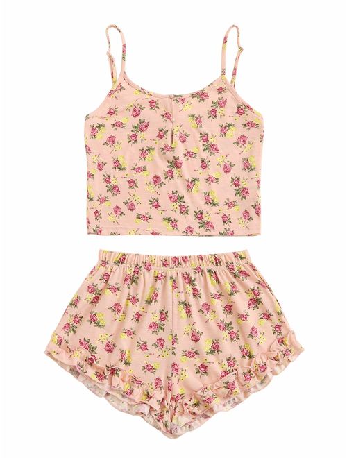 SheIn Women's Summer Floral Print Cami Top and Shorts Pajamas Set