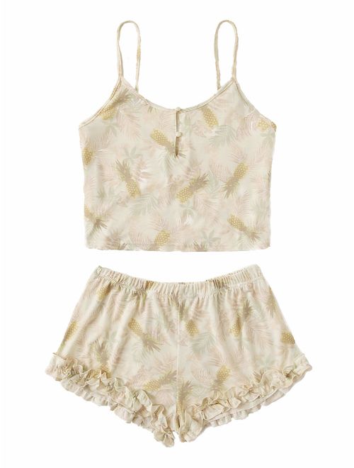 SheIn Women's Summer Floral Print Cami Top and Shorts Pajamas Set