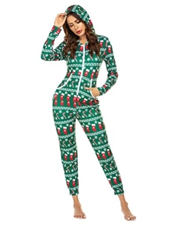 Onesies Underwear Set Christmas Union Jumpsuit One Piece Pajama Hooded Sweatshirt Sleepwear for Women