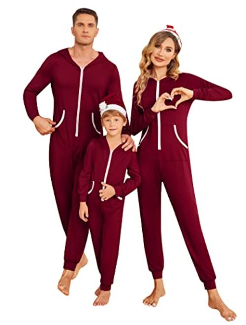 Ekouaer Onesies Underwear Set Christmas Union Jumpsuit One Piece Pajama Hooded Sweatshirt Sleepwear for Women