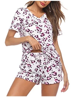 Women's Shorts Pajama Set Short Sleeve Sleepwear Nightwear Pjs S-XXL