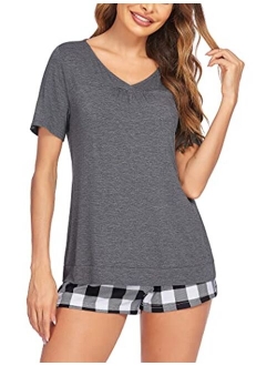 Women's Shorts Pajama Set Short Sleeve Sleepwear Nightwear Pjs S-XXL