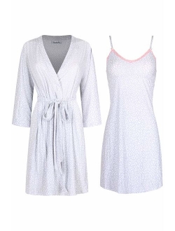 SofiePJ Women's Printed Chemise and Robe 2 Piece Sleep Set