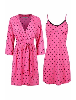 SofiePJ Women's Printed Chemise and Robe 2 Piece Sleep Set