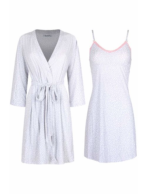 SofiePJ Women's Printed Chemise and Robe 2 Piece Sleep Set