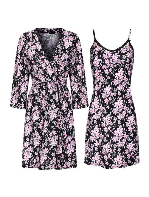 SofiePJ Women's Printed Chemise and Robe 2 Piece Sleep Set