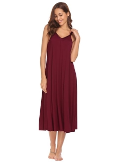 Women's Sleeveless Long Nightgown Slip Full Length Night Dress Cotton Sleepshirt Chemise