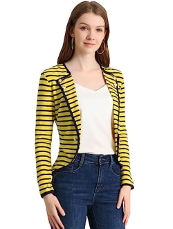 Women's Notched Lapel Button Decor Lightweight Striped Blazer Jacket