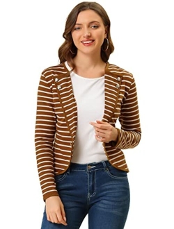 Women's Notched Lapel Button Decor Lightweight Striped Blazer Jacket