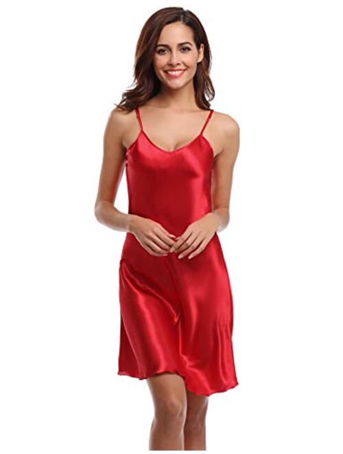 Aibrou Sexy Nightshirts Satin Spaghetti Strap Chemises Slip Nightgown Sleepwear