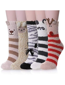 Womens Soft Cute Funny Animal Designe Microfiber Slipper Socks Cozy Fuzzy Winter Warm Socks