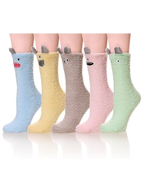 Womens Soft Cute Funny Animal Designe Microfiber Slipper Socks Cozy Fuzzy Winter Warm Socks