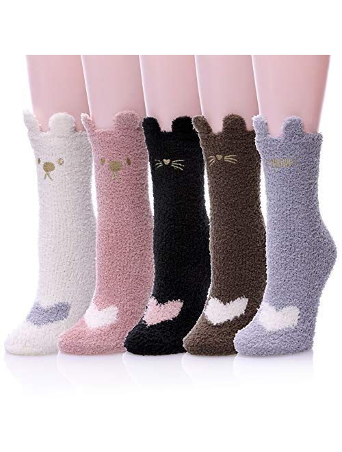 Womens Soft Cute Funny Animal Designe Microfiber Slipper Socks Cozy Fuzzy Winter Warm Socks