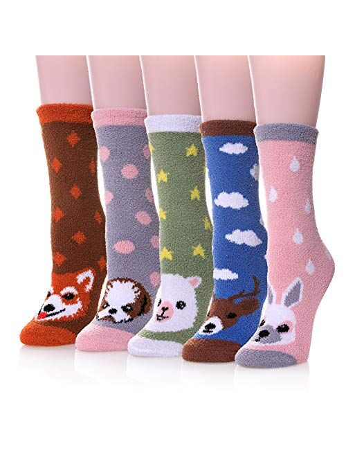 Womens Soft Cute Funny Animal Designe Microfiber Slipper Socks Cozy Fuzzy Winter Warm Socks