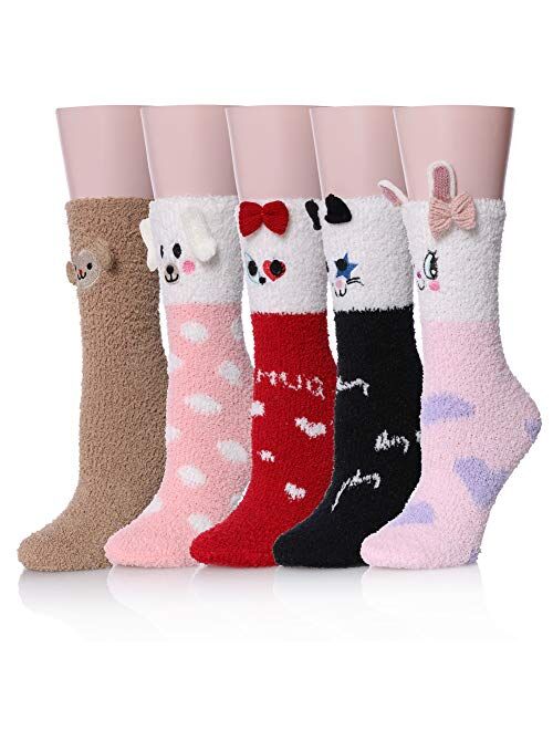 Womens Soft Cute Funny Animal Designe Microfiber Slipper Socks Cozy Fuzzy Winter Warm Socks