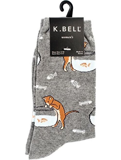 K. Bell Socks Women's Cool Cats Fun Novelty Casual Crew Socks