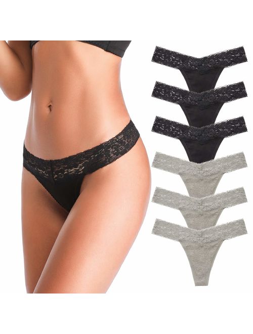 Women's Thongs, T Back Low Waist See Through Panties Sexy Seamless Lace Thongs for Women