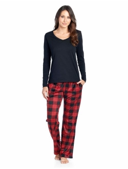 Ashford & Brooks Women's Jersey Knit Long-Sleeve Top and Mink Fleece Bottom Pajama Set