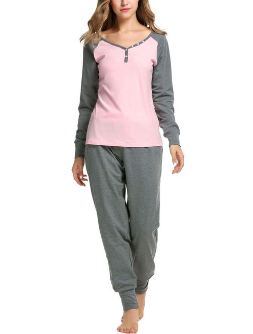 Sweetnight Women's Boat Neck Long Sleeve Shirt Elastic Waist Pants Sleepwear Pajamas Set