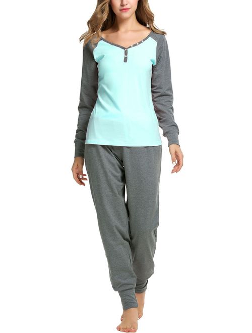 Sweetnight Women's Boat Neck Long Sleeve Shirt Elastic Waist Pants Sleepwear Pajamas Set