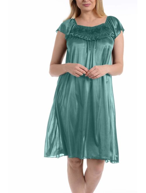 Ezi Women's Satin Silk Ruffle Nightgown