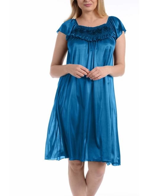 Ezi Women's Satin Silk Ruffle Nightgown