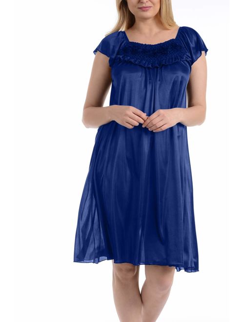 Ezi Women's Satin Silk Ruffle Nightgown