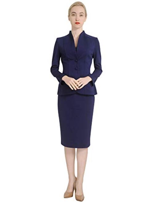 Marycrafts Women's Formal Office Business Work Jacket Skirt Suit Set