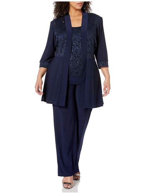 R&M Richards Women's Plus Size Lace Pant Set