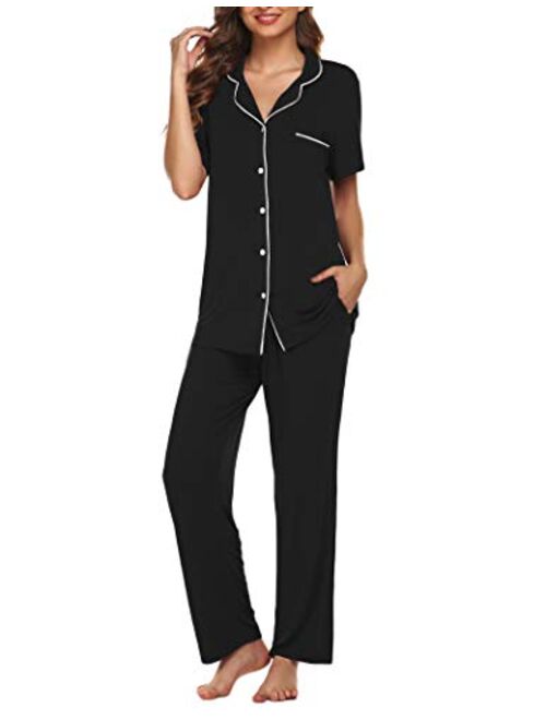 Avidlove Pajamas Set Short Sleeve Soft Sleepwear Pjs Women Button Down Nightwear with Long Pants S-XXL