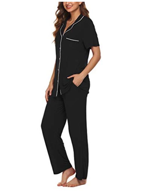 Avidlove Pajamas Set Short Sleeve Soft Sleepwear Pjs Women Button Down Nightwear with Long Pants S-XXL