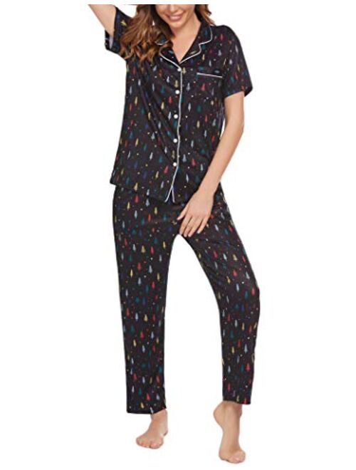 Avidlove Pajamas Set Short Sleeve Soft Sleepwear Pjs Women Button Down Nightwear with Long Pants S-XXL