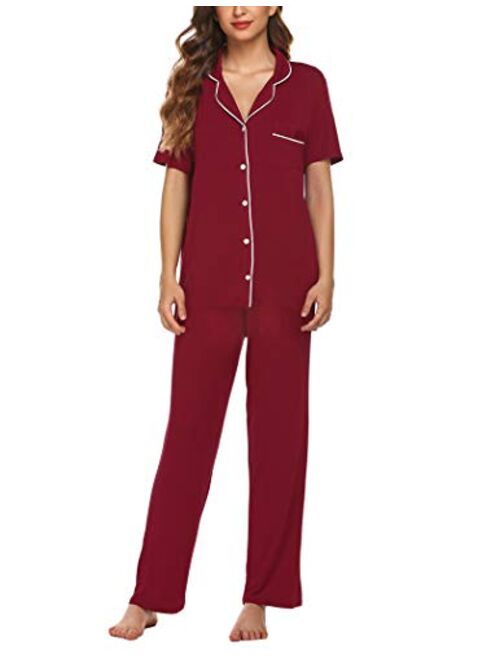 Avidlove Pajamas Set Short Sleeve Soft Sleepwear Pjs Women Button Down Nightwear with Long Pants S-XXL