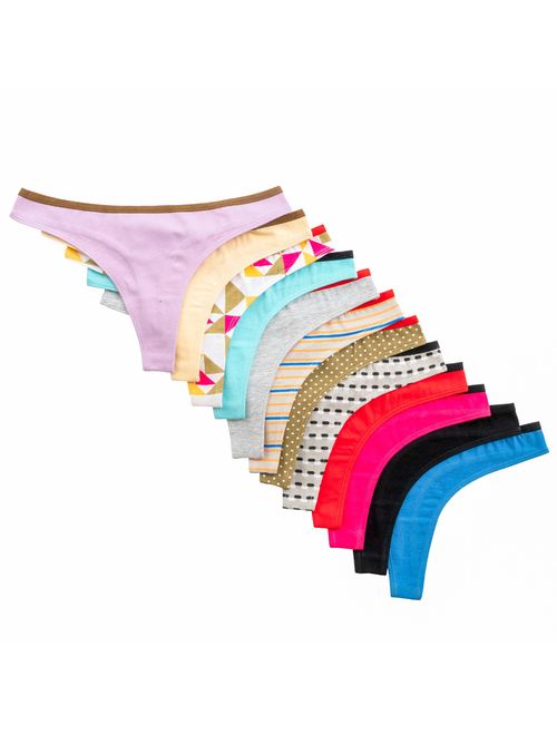 Alyce Intimates Women's Cotton Thong Panties, 12 Pack