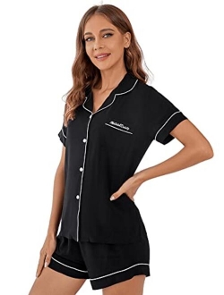 Women's Short Sleeve Sleepwear Button Down Satin 2 Piece Pajama Set