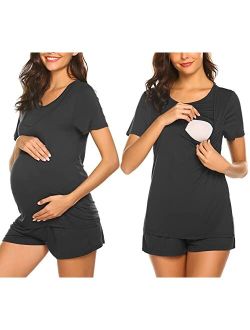 Labor/Delivery/Nursing Maternity Pajamas Set for Hospital Home, Basic Nursing Shirt, Adjustable Size Pregnancy Shorts